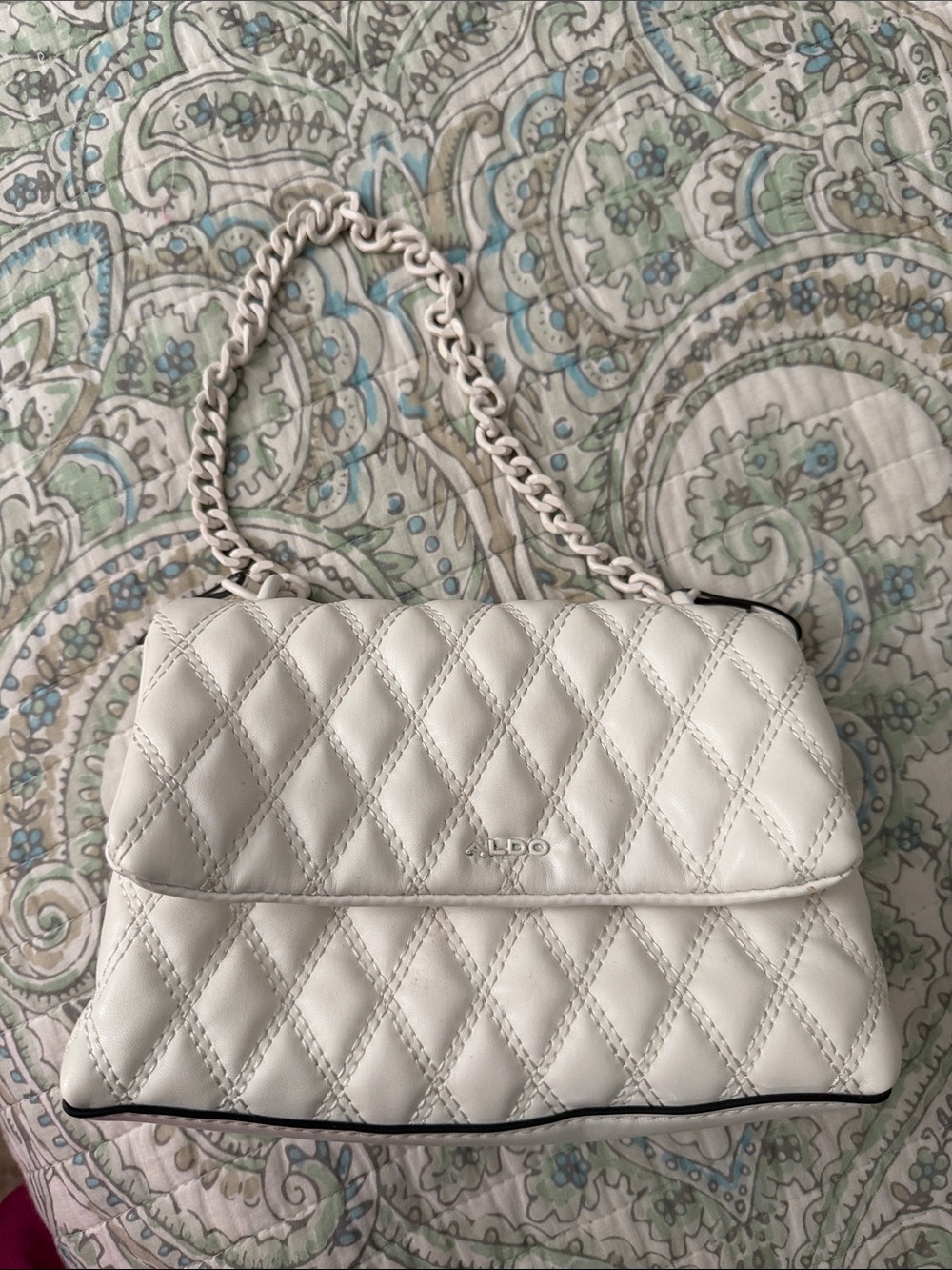 ALDO White Quilted Chain-Handle Shoulder Bag